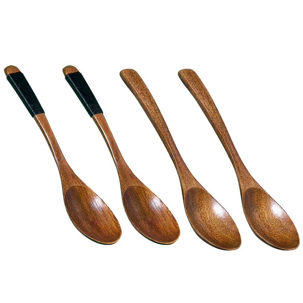 

4 Pcs Vintage Wooden Spoon Soup Jam Serving Spoons Bamboo Multifunctional Stirring
