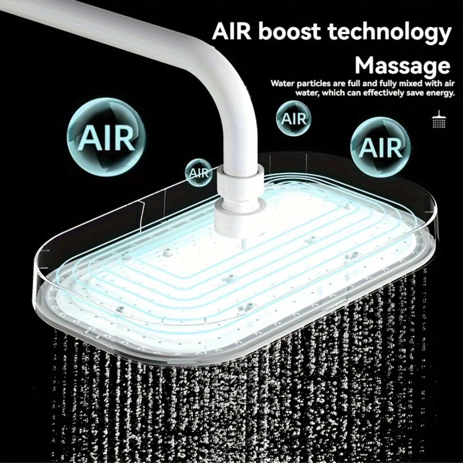 Classic Style Square High-Pressure Shower Head with Air Boost Technology - Plastic Insert Mount Body Spray, Massage & Rain Exper