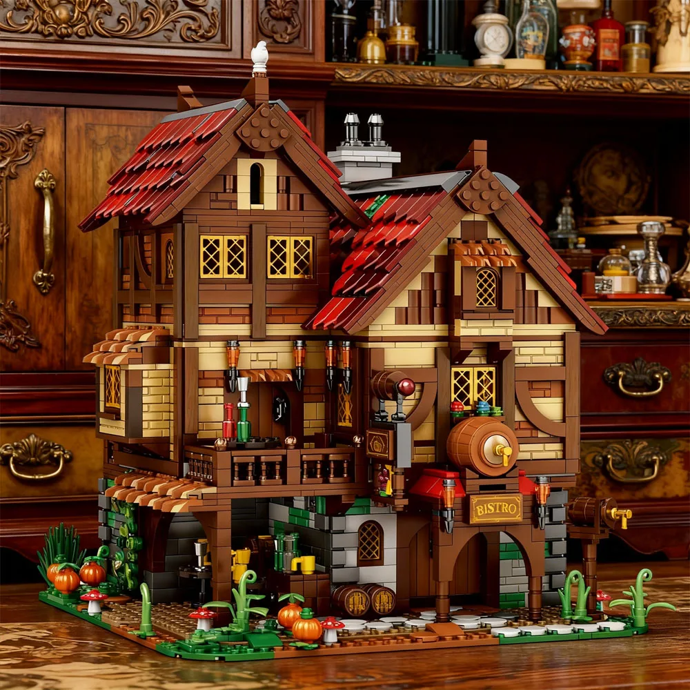 

2831pcs IDEAS Classic Medieval Bistro Village In European Century assembled Buildings Street View mode girl boy birthday gift