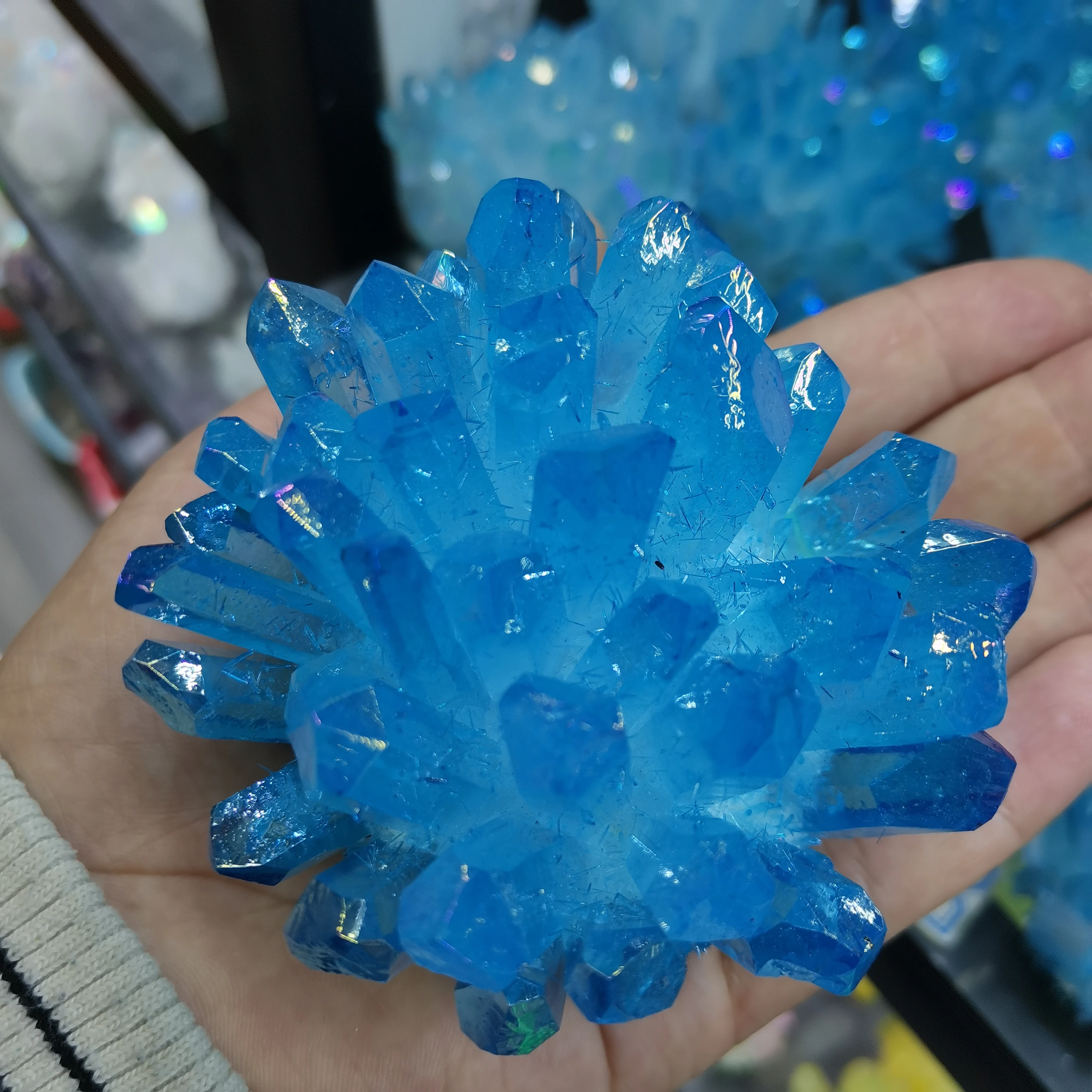 Imagem -04 - Aura Natural Blue Angel Halo Crystal Cluster Espécime Original Rock Yinghua Reiki Pedra Presente Moderno Decoração para Casa