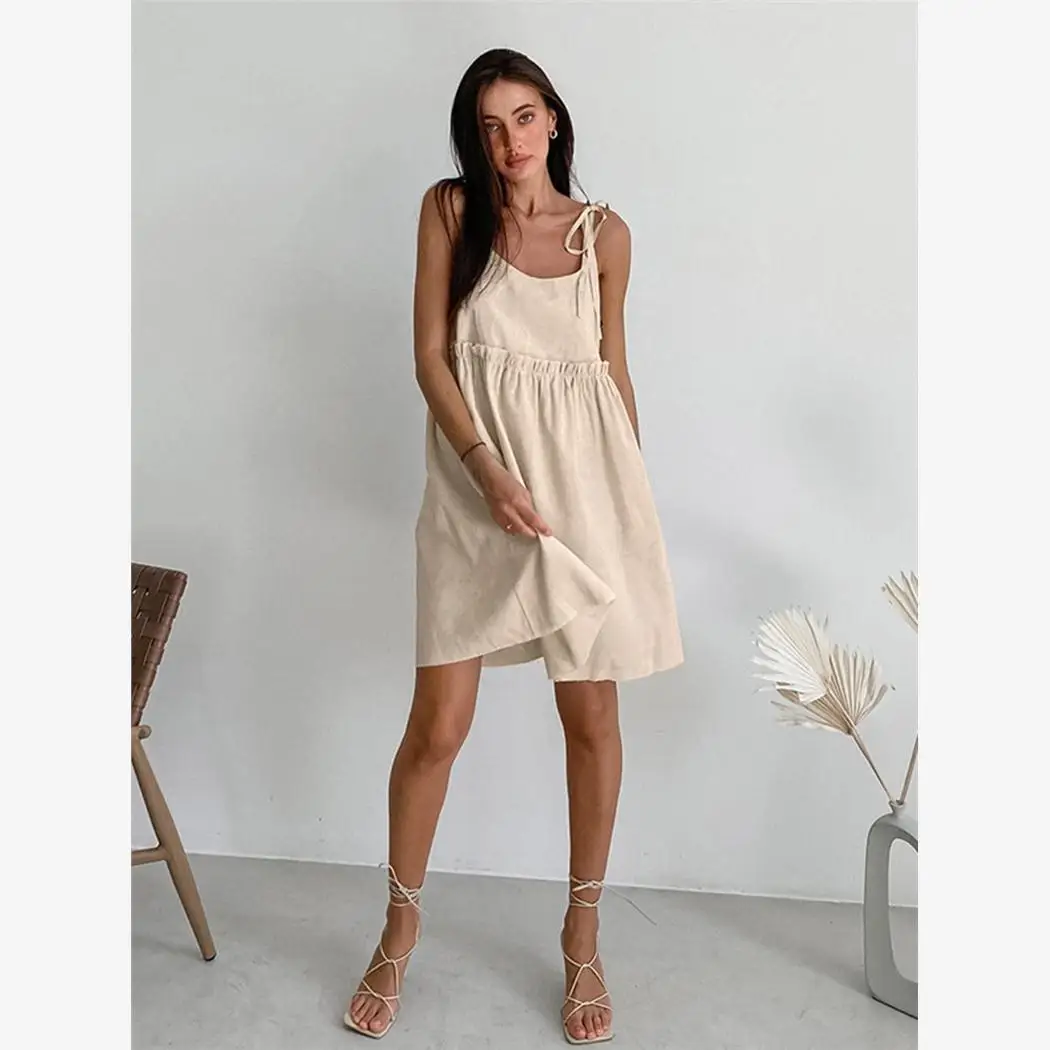 Letnia seksowna spódnica na ramiączkach z bawełny i lnu, z wysokim stanem, luźna, w kwiaty, o kroju litery A, damska moda Ele Dr