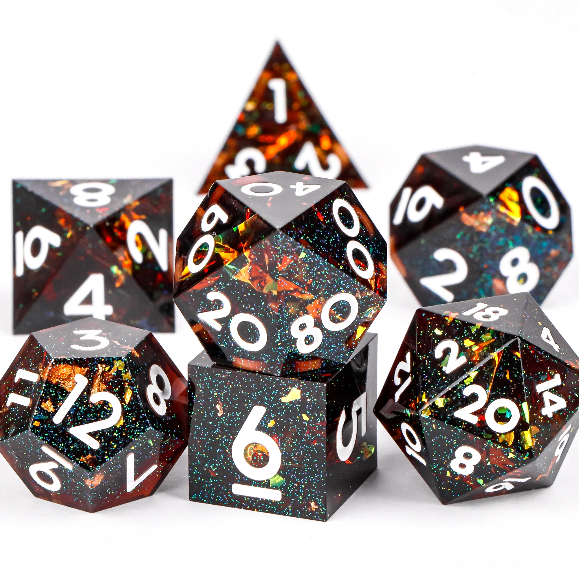 

Sharp Edge DND Dice Set Handmade 7 Accessories Dice for Dungeons and Dragons TTRPG Games, Polyhedral Resin Sharp Edge Dice