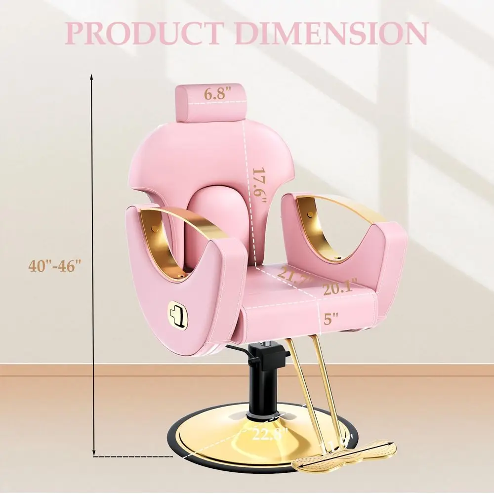 Pink Reclining Barber Sn Chair or Hair Stylist, Proional Heavy Duty Hydraulic Hair Stylist Chairs, Multi-unction Hairdrer Braidi