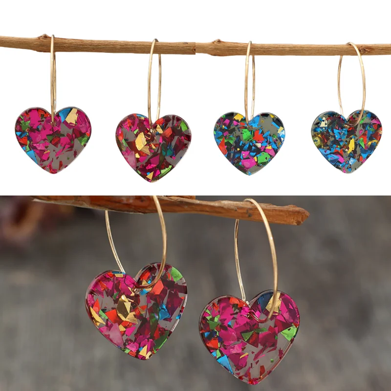 2025 New 2 Pairs Series Sequined Transparent Heart Earrings -Shaped Multi-Color Women'S Earrings Valentine'S Day For Gift