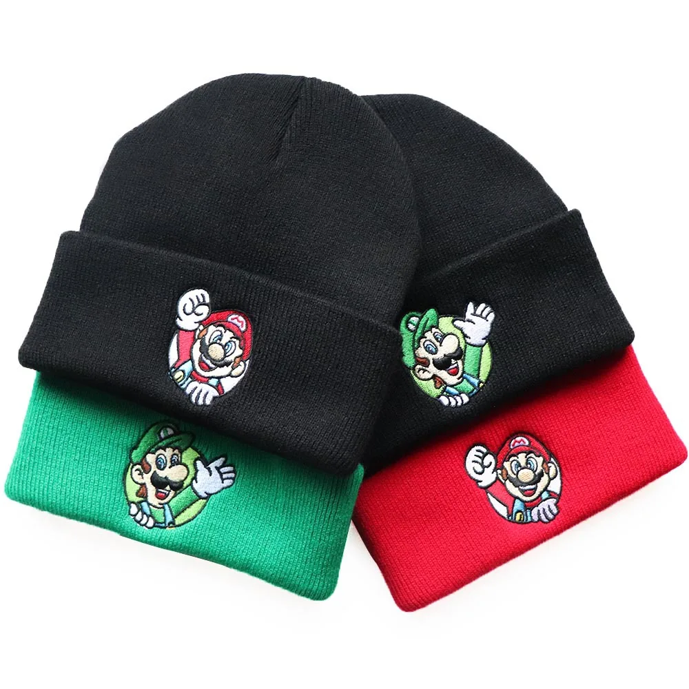 Hot Game Super Mario Anime Figures Winter Beanies Cartoon Embroidery Knitted Hat Warm Hip Hop Ski Skullies Caps Bonnet Gift Toys