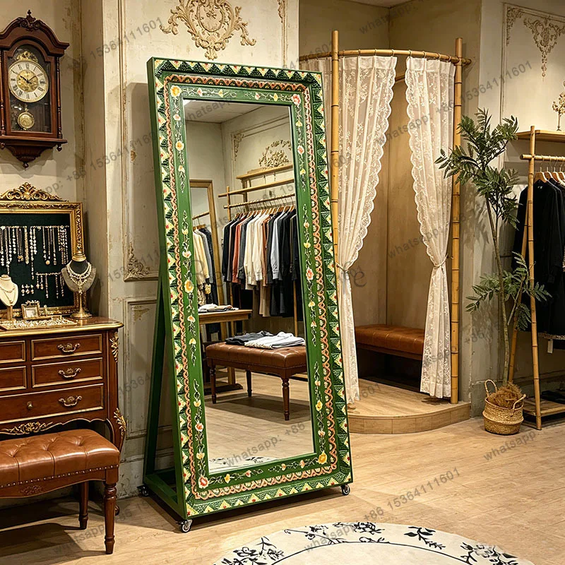 Chinese solid wood European full-length mirror floor-to-ceiling wall-mounted full-length mirror