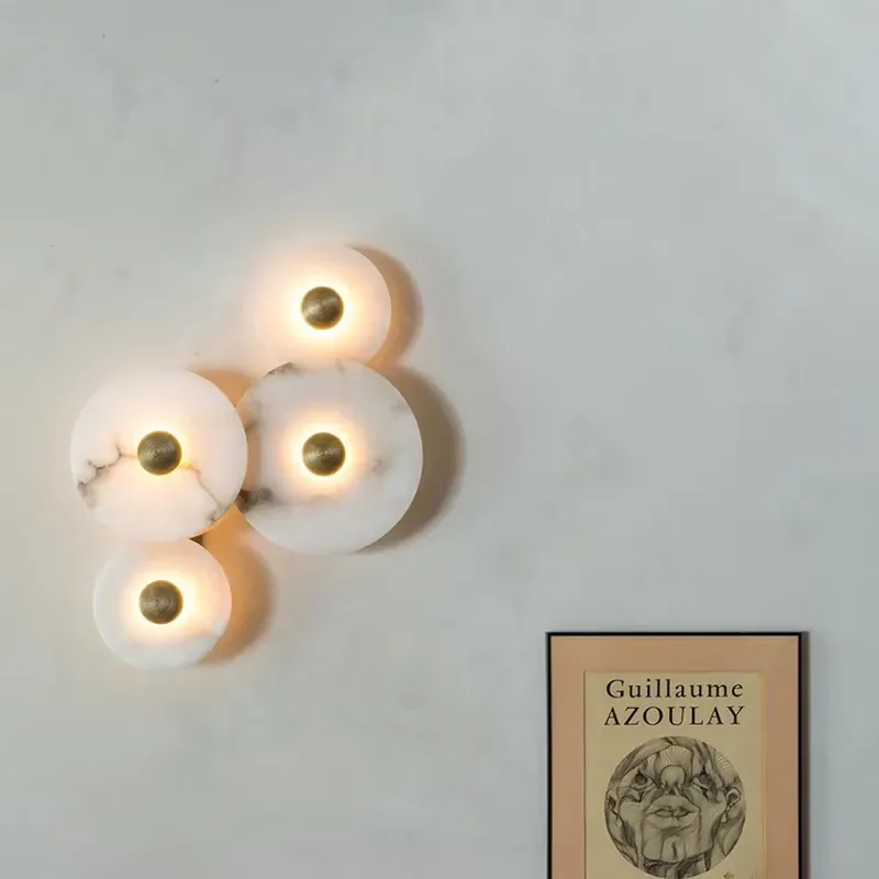 Natural Marble LED Wall Lamp Round Gold Metal Sconce Modern Luxury Lighting Fixture for Living Room Bedroom Aisle TV