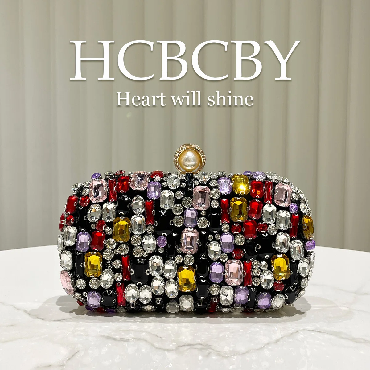 Black light luxury colorful rhinestone decorative high-end clutch bag, women's fashion temperament elegant dinner bag