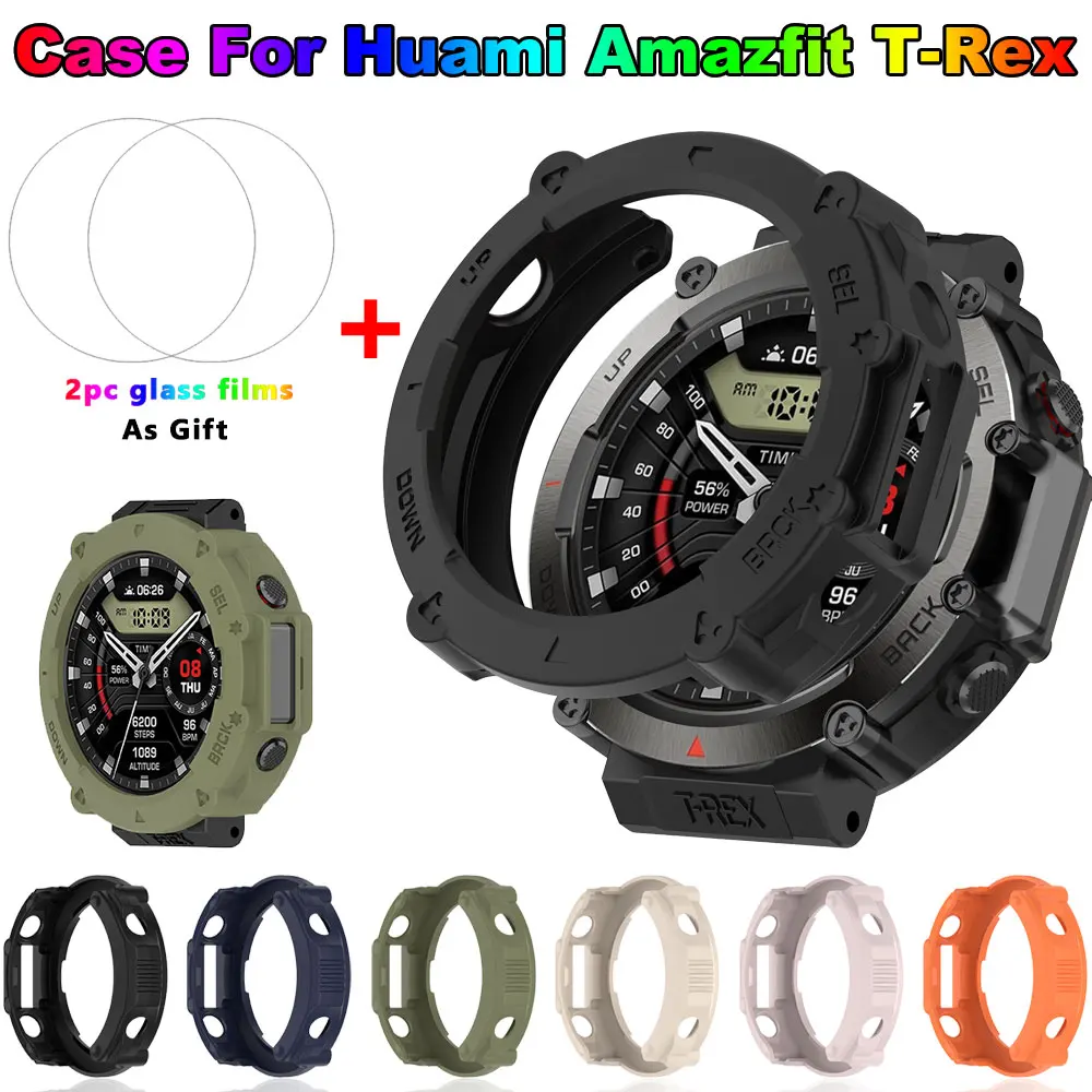 2-IN-1 Case + Tempered Glass Film For Huami Amazfit T-Rex Ultra TPU Screen Protector & Bumper Protective Cover Cases