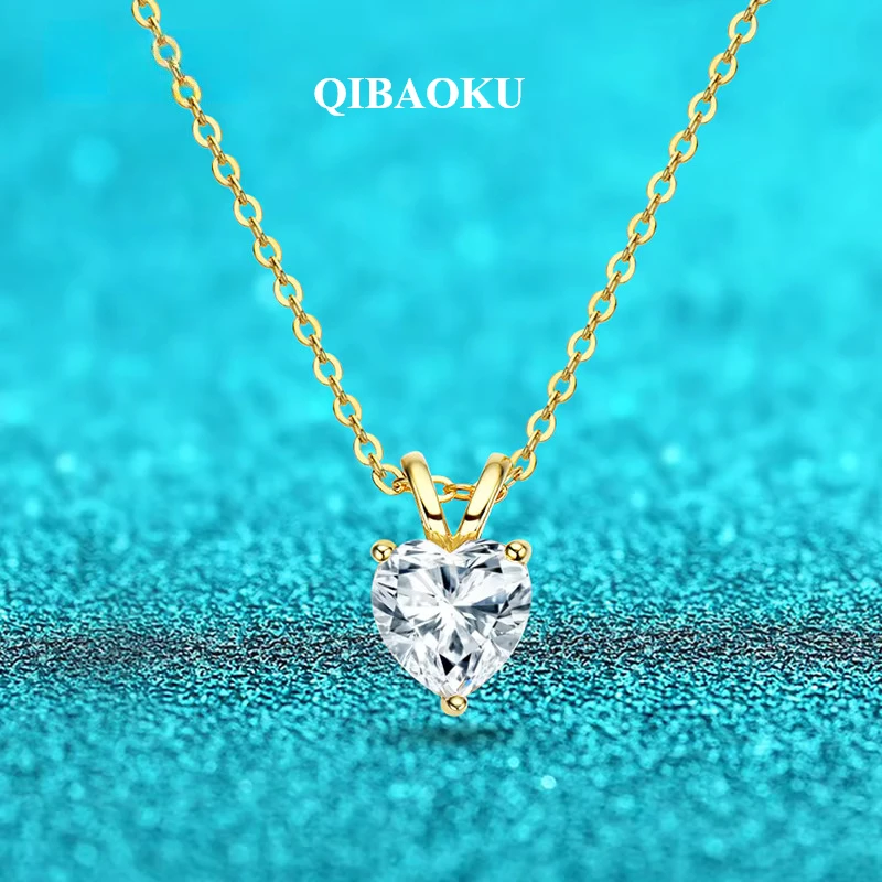 QIBAOKU 1ct Certified Moissanite Necklace for Women Classic 100% S925 Sterling Silver Pendant Jewelry Wholesale GRA 2026