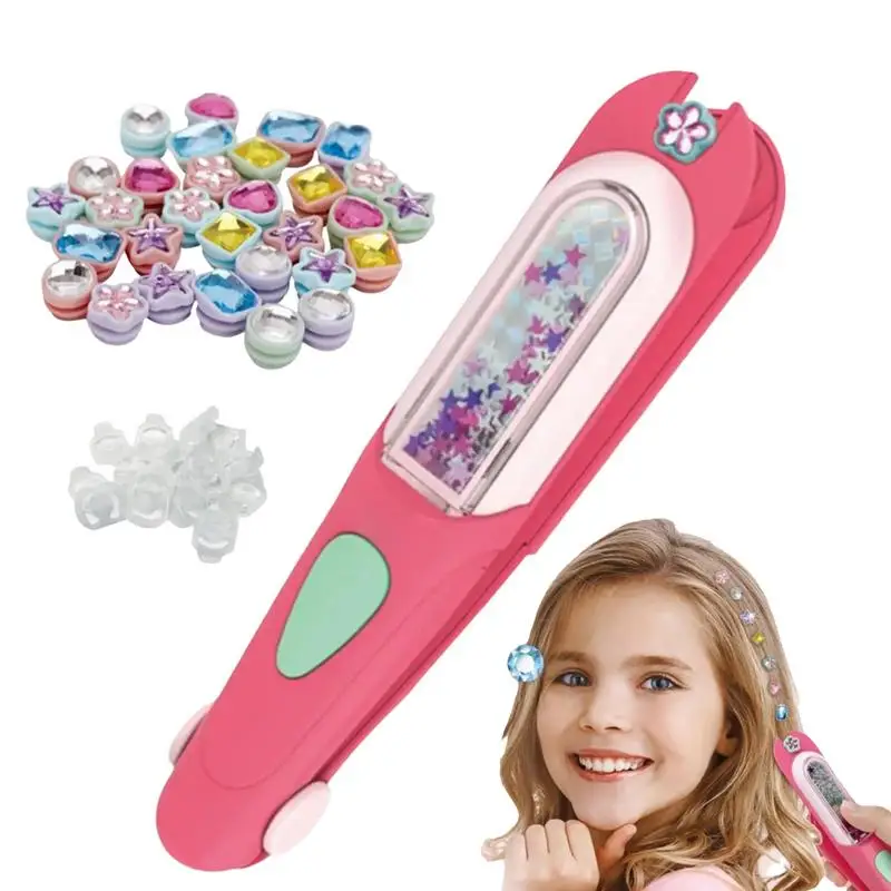 Kids Hair Gem Stamper Kit Bling Styling Rhinestone Jewels Tool Hair Styling Toys With Reusable Rhinestones For Kids Children