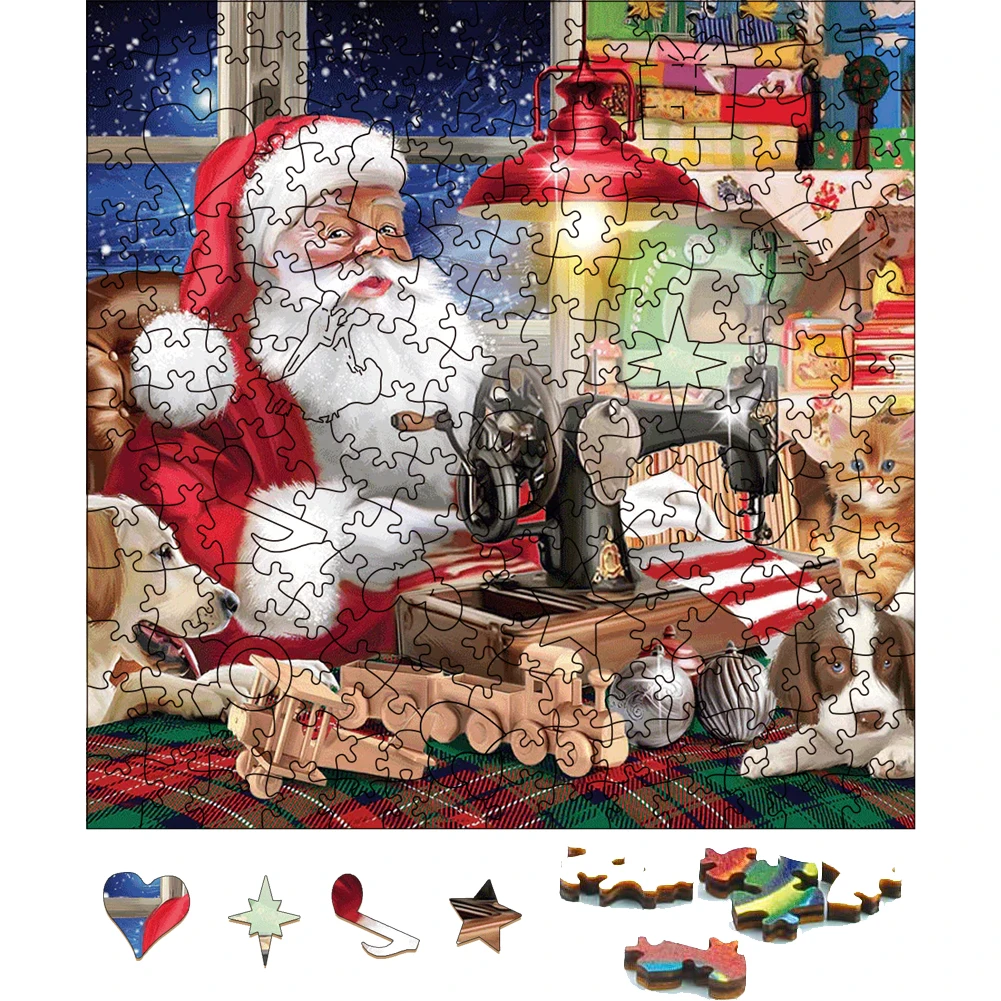 Busy Santa Christmas Wooden Jigsaw Puzzle Festival Gifts Toys For Adults Wood Puzzles Holiday Gift Puzzle Toy For Kids