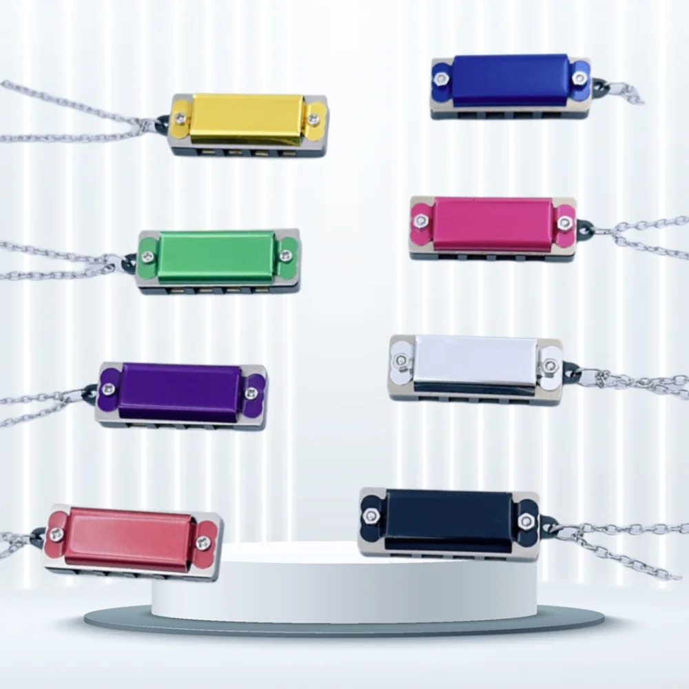 جديد 4 حفرة 8 لهجة قلادة هارمونيكا آلات النفخ الخشبية الصغيرة هارمونيكا سلسلة معدنية آلة موسيقية صغيرة هدية #1