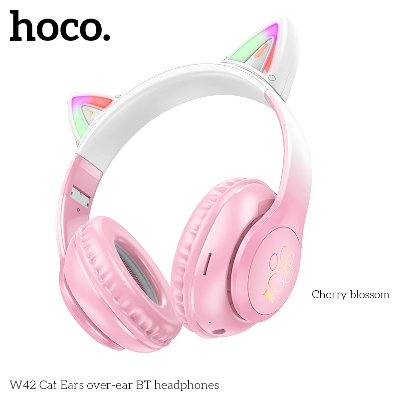 

HOCO W42 Cute fun Bluetooth Headphones Over Ears Foldable wireless Earphone Gifts for girls support TF card AUX sports Headset