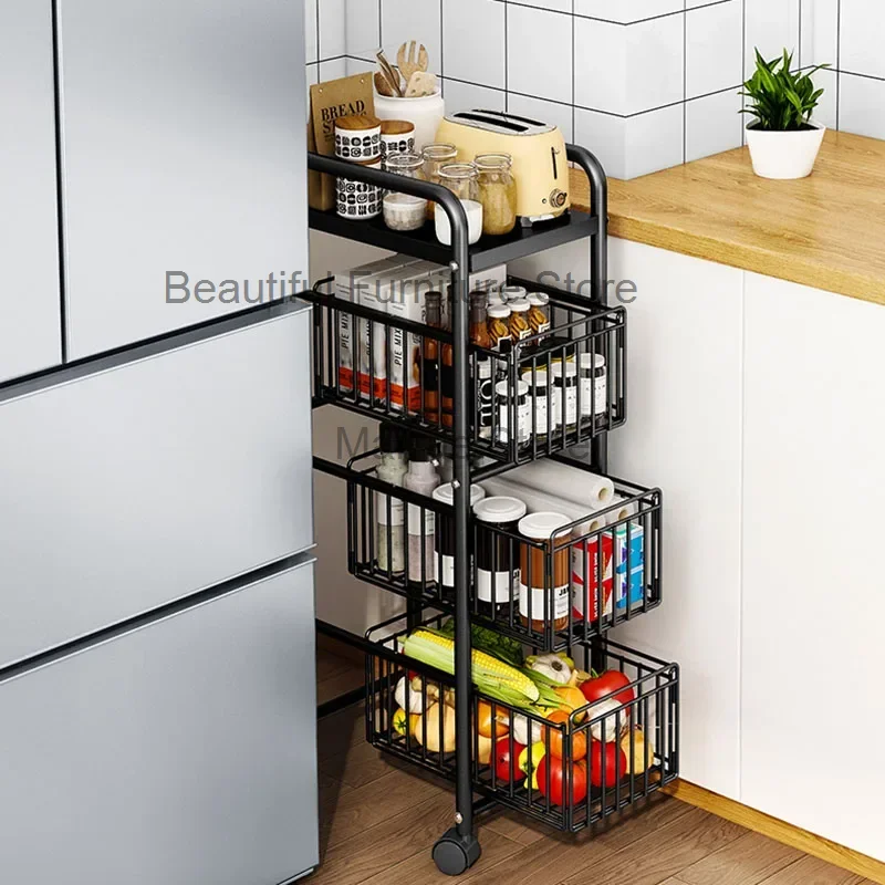 Drawer Type Kitchen Trolleys Wrought Iron Floor Cart Modern Kitchen Furniture Household Gap Storage Rack Melon and Fruit Rack