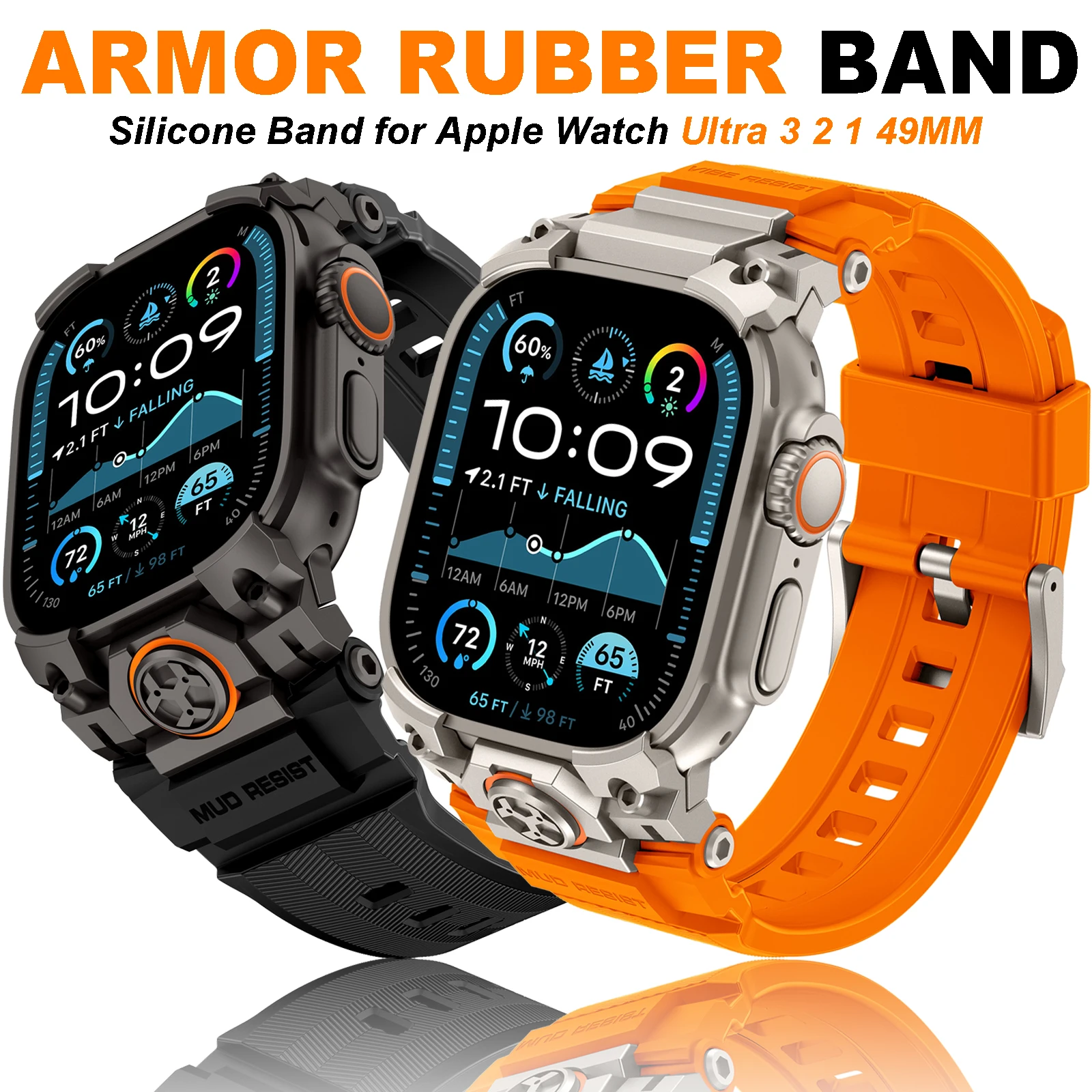 

Резиновый ремешок для часов Apple Watch Band Ultra 3 49 мм, роскошный браслет-петля для iWatch Ultra 2 1 49 мм, силиконовый ремешок с металлическим разъемом