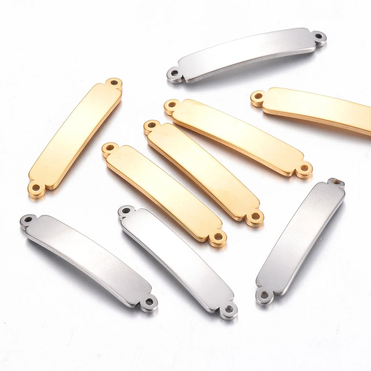 Wholesale 10Pcs/lot Stainless Steel Gold Rectangle Connector Findings 2 Hole Rectangle Charms For DIY Jewelry Making Accessories