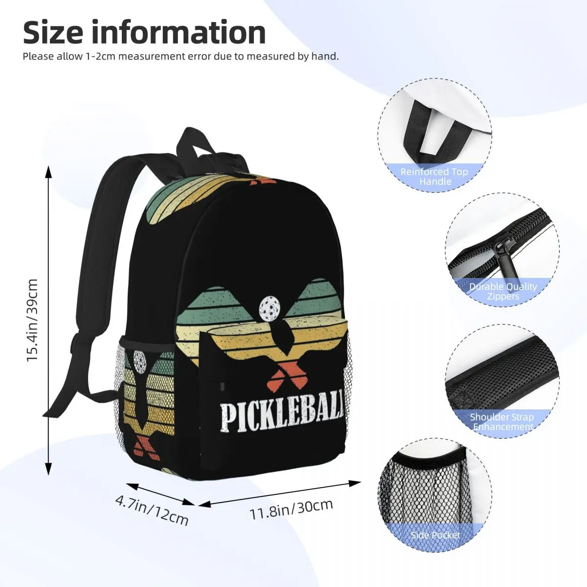 Pickleball Vintage Distressed Retro Player Backpacks Boys Girls Bookbag Casual Students School Bags Laptop Rucksack Shoulder Bag