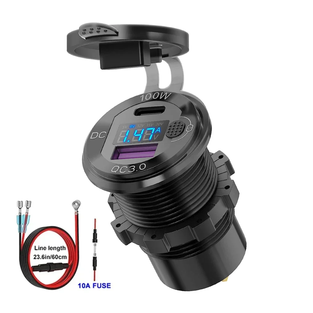 12V USB-Ausgang Aluminium-Autoladegerät PD3.0-Anschluss für Laptops Schnellladung 3.0 USB-Anschluss Wasserdicht mit Voltmeter für Wohnmobil, Boot, Bus – Detail 17