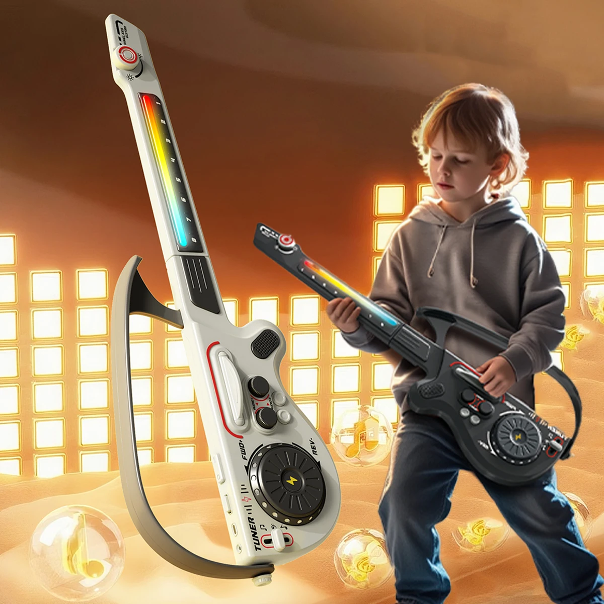 

Educational Children's Electric Guitar Musical Toy with Cool Lights Bluetooth Wireless Connection Birthday Gifts for Boys Girls