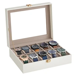SONGMICS Watch Box, 10-Slot Watch Case with Large Glass Lid, Removable Watch Pillows, Watch Box Organizer, Gift for Loved Ones