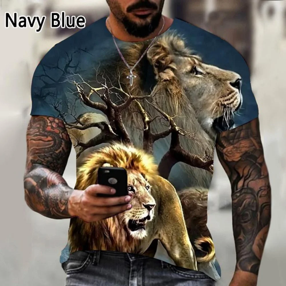 Summer Men T-Shirt Fashion Lion 3D Printed Tops Tees Casual Loose Funny Shirt Short Sleeve Gym Tshirt Animal Pattern Man T Shirt