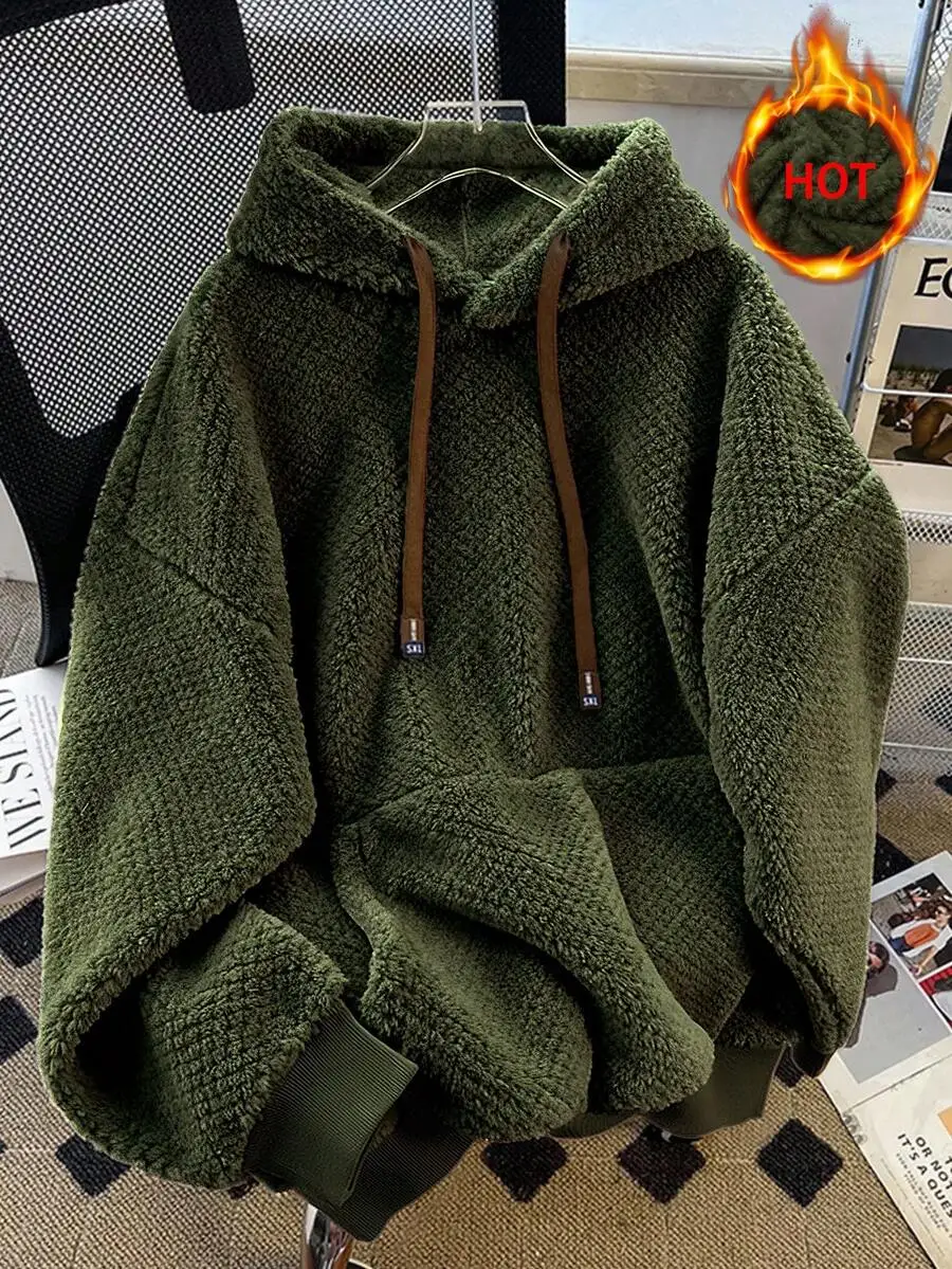 

Olive Green Fuzzy Fleece Hoodie for Women - Oversized Warm Winter Sweatshirt