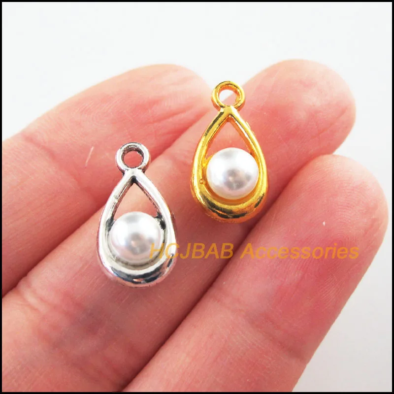 

20Pcs Gold Color Tibetan Silver Plated Teardrop White Acrylic Beads Charms Pendants 9x17.5mm