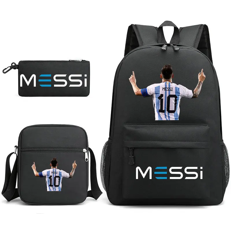 3pcs Backpacks Messi Football Stars Printe Lightweight Simple Laptop School Bags Junior-senior High School Students Mochilas