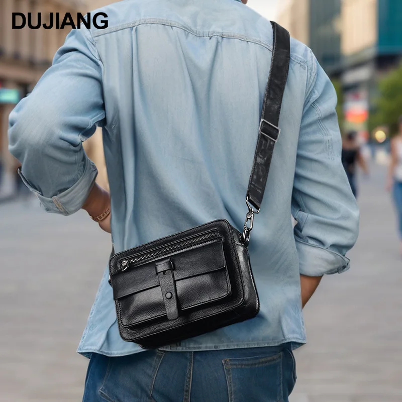 Men's real leather crossbody bag multi-pocket mobile phone storage horizontal square shoulder bag men's bag