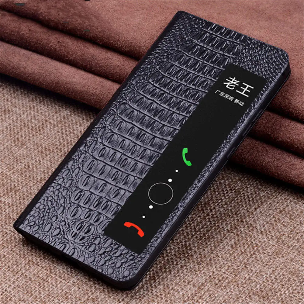 Genuine Cowhide Leather Crocodile Flip Case for Huawei Pura 70 Pro 70 Ultra 70 Window View Business Cover