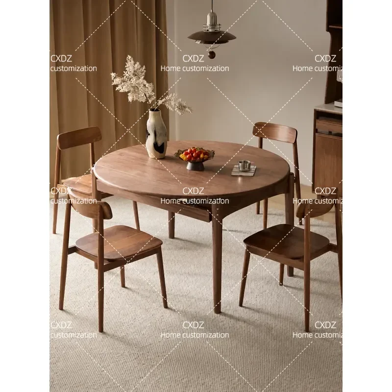 North American Black Walnut Solid Wood Dining Table Foldable Round Extendable Table for Home Restaurant