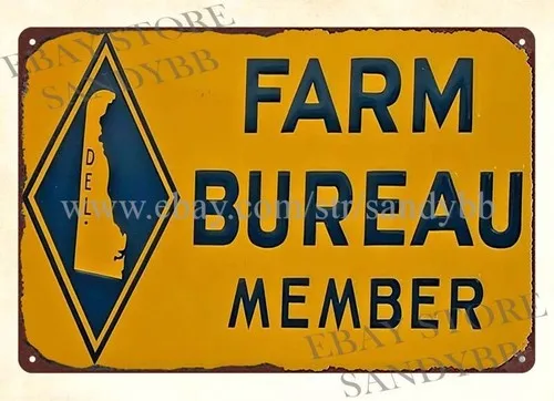 1960s DELAWARE FARM BUREAU metal tin sign decorative accessories long wall decor