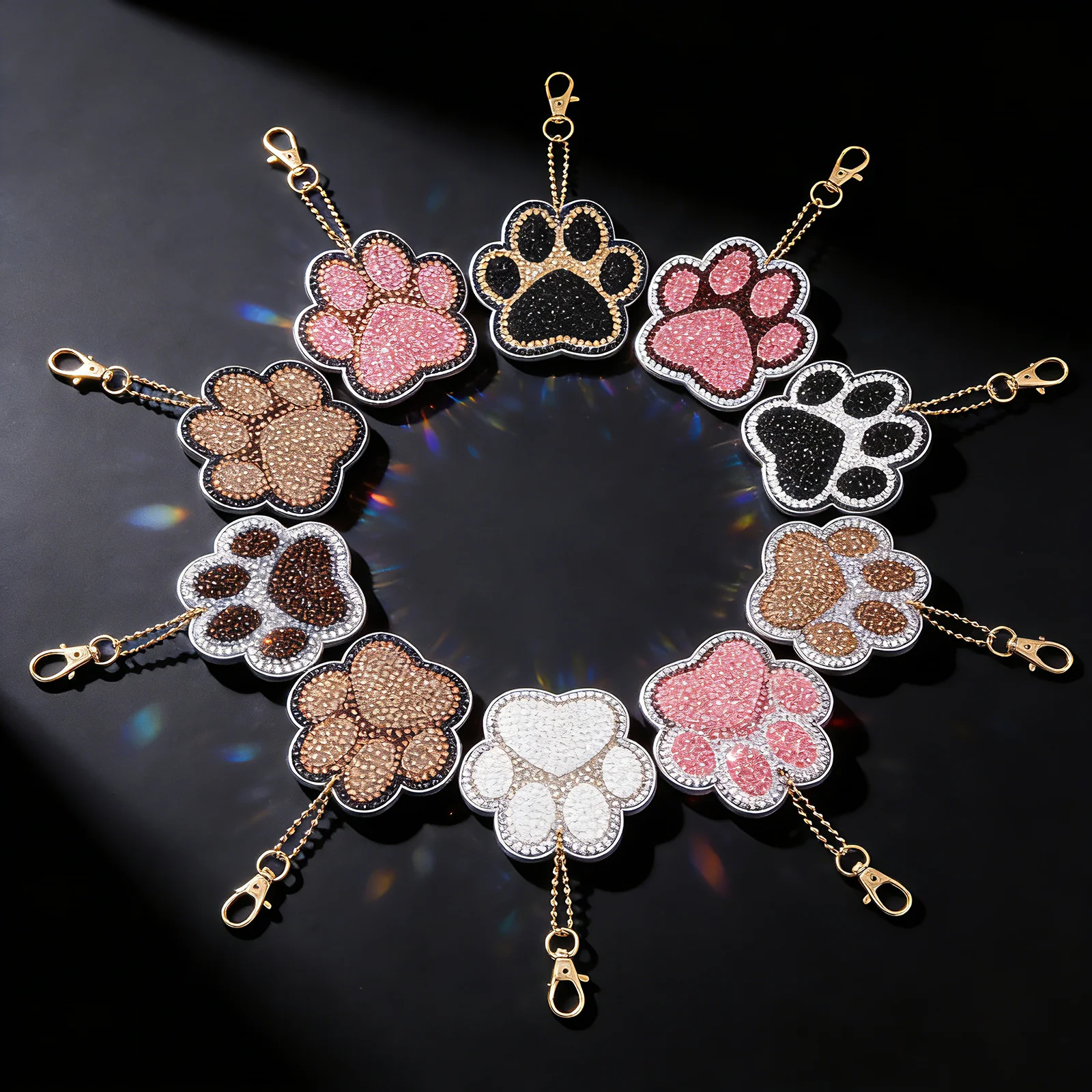 

Hot Selling Animal Paw Rhinestone Studded DIY 8Pcs Keychain Kids' Educational Gift Decorative Charm Bag Pendant Cute