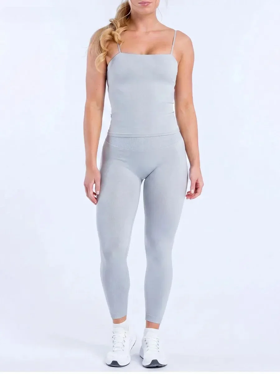 NCLAGEN Yoga Sets Women 2 Piece Gym Clothes Defy Longline Strappy Top And Defy Leggings Fitness Suit Pilates Workout Sportswear