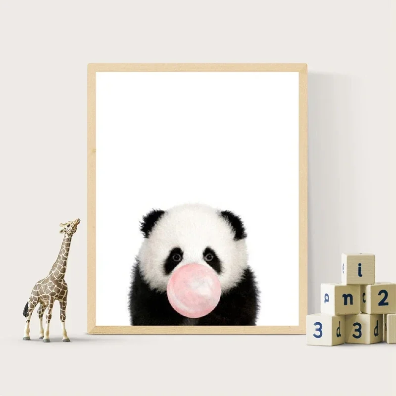 Pósteres de animales de Safari, jirafa, goma de burbuja rosa, cebra, lienzo impreso minimalista, pintura, arte de pared para decoración del hogar y la sala de estar