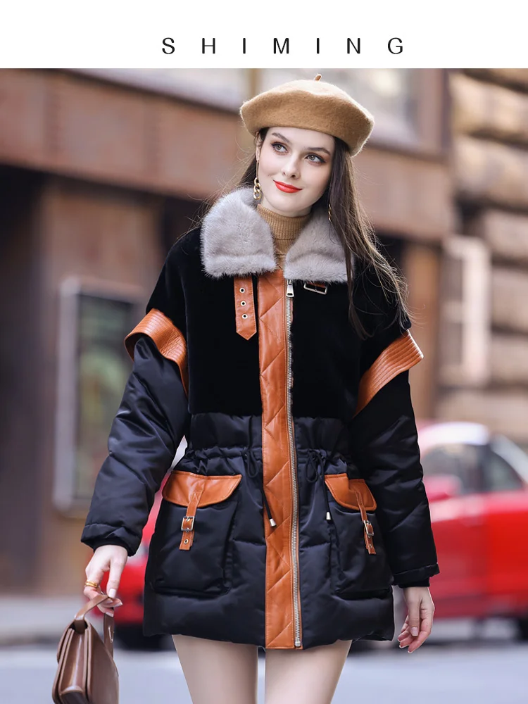 

2023 Winter New High End Fashion Korean Edition Sheepskin Wool Integrated Women's Fur Down Coat Mink Collar Casual Coat