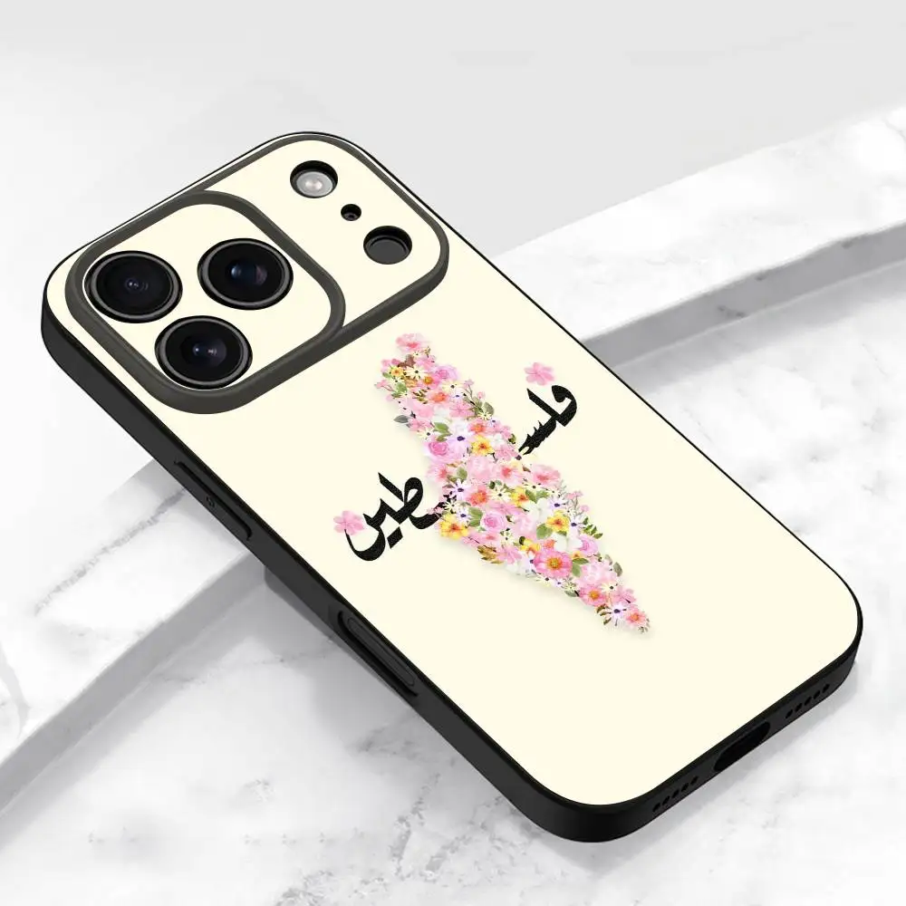 حافظة هاتف Flower P-Palestines-s Hattah Keffiyeh لهاتف iPhone 17,16,15,14,13,12,11,Pro,Max,Plus,E,Air,Mini غطاء أسود واقٍ