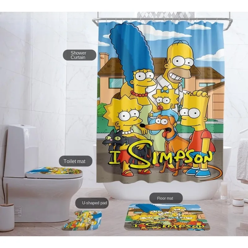 The Simpsons Shower Curtain Bathroom Door Curtain Waterproof Bathtub Creative Personalized Shower Curtain Toilet Four Piece Set