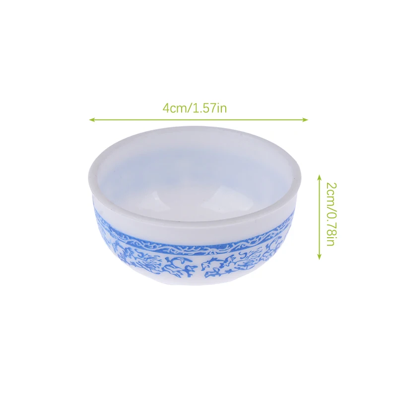 2PCS 1:6 Miniature Dollhouse Bowl Rice Soup Bowl Mini Chinese Blue Ceramic Printing Tableware Bowl Food Dishes for Kitchen Toys