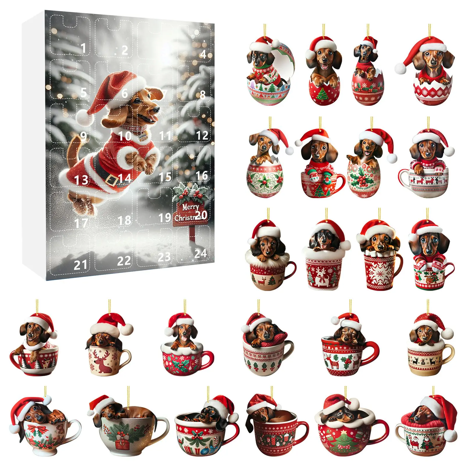 

2D Christmas Sausage Dog Home Ornaments 2024 Christmas Holiday Advent Calendar Christmas Kitchen Mechanical Timers for Cooking