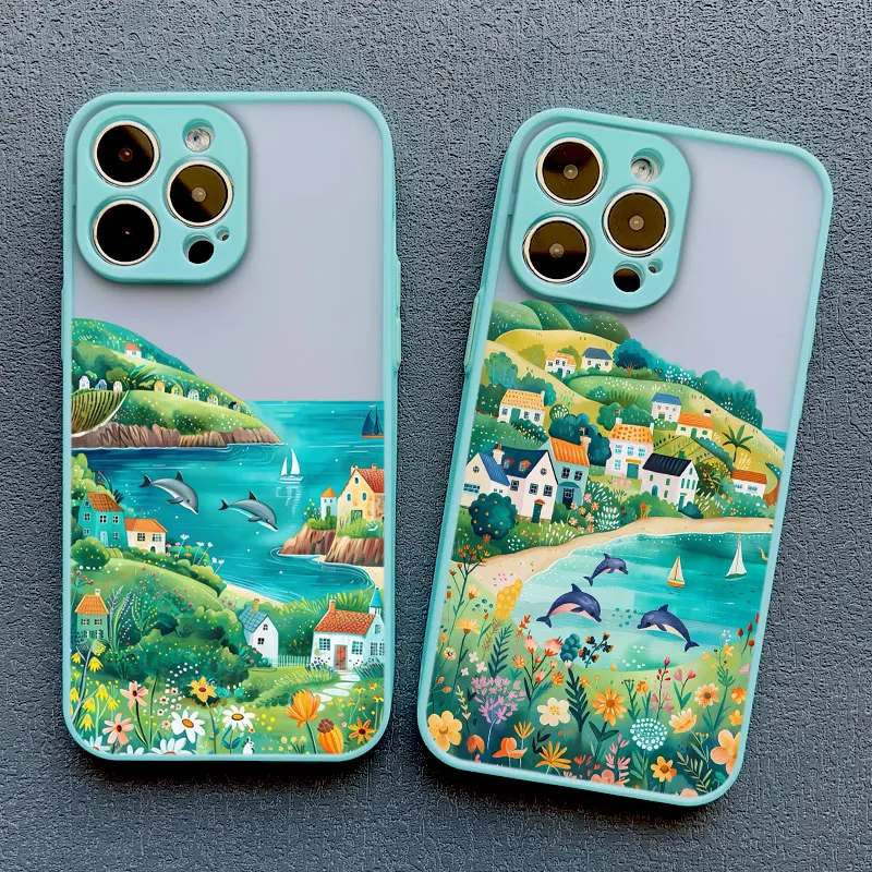 Beach Scene Seawater Dolphin Phone Case For iPhone 13 12 Mini 11 Pro Max 16 15 14 Pro Max Plus XR X XS 7 8 Plus Shockproof Cover