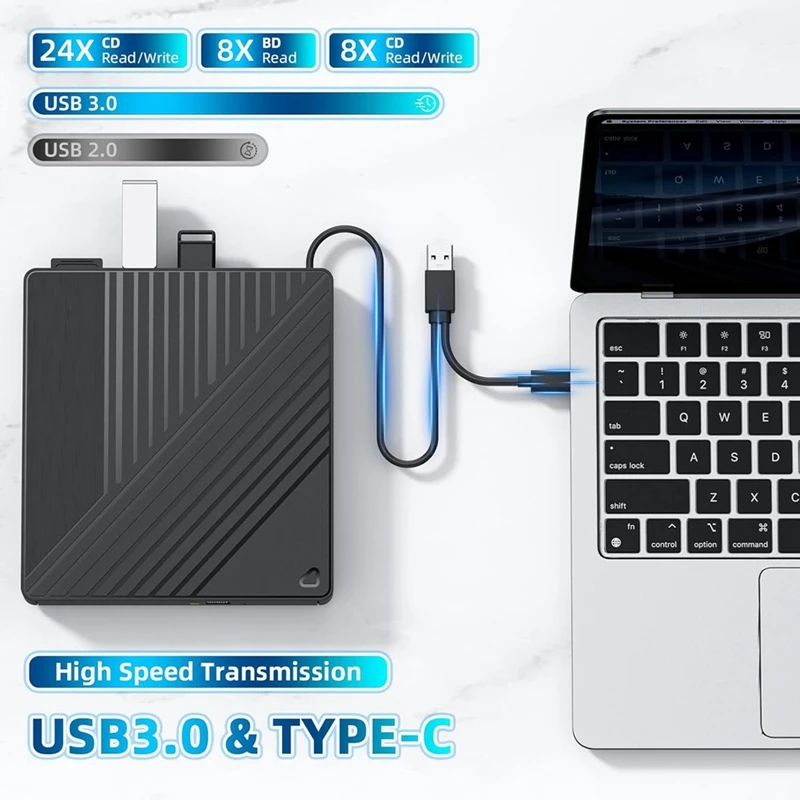 5 in 1 External Bluray Optical Drive DVD/CD Burner BD Reader with USB Ports SD/TF Card Reader for Laptop PC Desktop-ABVP