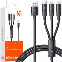 MCDODO USB 3 W1 CABLE FAST CHARGING USB-C LIGHTNING MICRO USB QC 1M LED