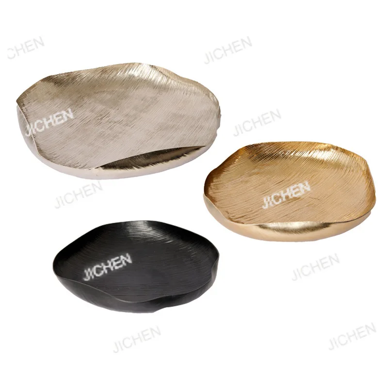 

Modern simple irregular metal tray ornament model room living room desktop storage plate gold and silver black decorative bowl