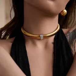 18k Gold Plated Tarnish Free Waterproof Stainless Steel Zirconia Stretch Gypsy Necklace for Women Chunky Chains Choker Jewelry