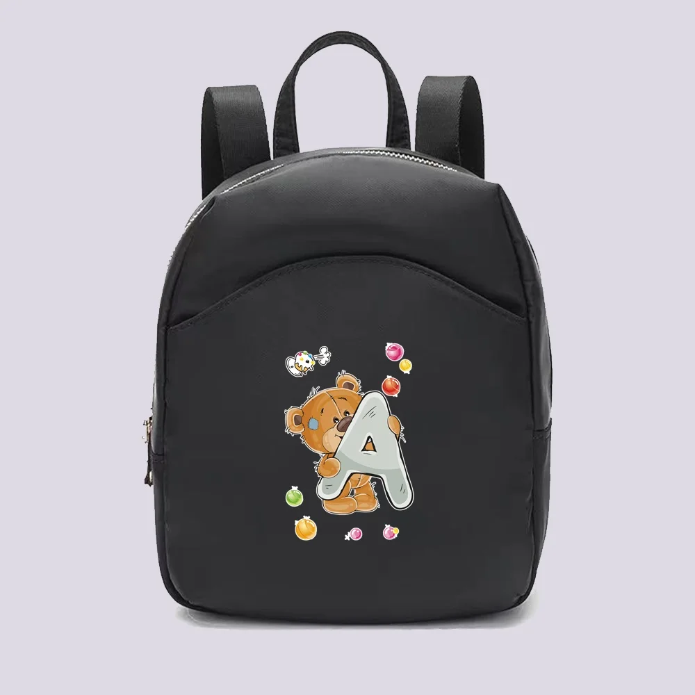 Women Backpacks for Girls Casual Small Daypack Black Fashion Bear Letter Printing Rucksack School Bags for Girl\'s Backpack