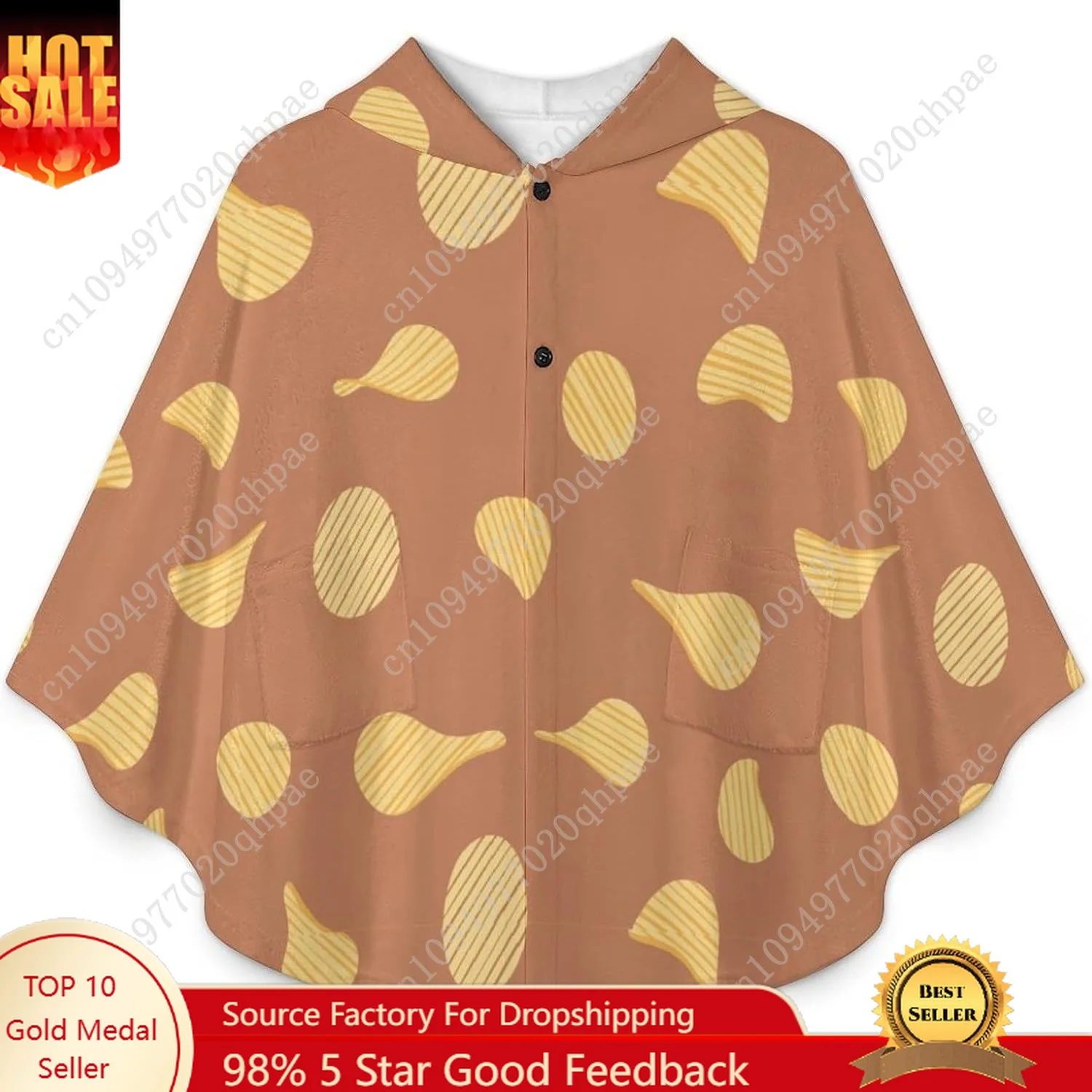 سترة بطانية مريحة من الفلانيل، سترة بقلنسوة كبيرة الحجم بأشكال برتقالية مع جيوب للأطفال والمراهقين #1