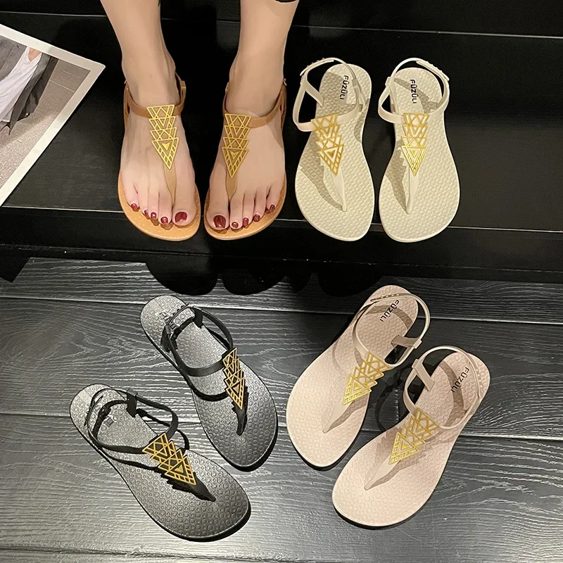 Maogu Summer Beach Metal Sandals Female Comfortable Casual Shoes for Women Fashion Women\'s Shoe 2024 Flip Flops Bohemian Flat 41