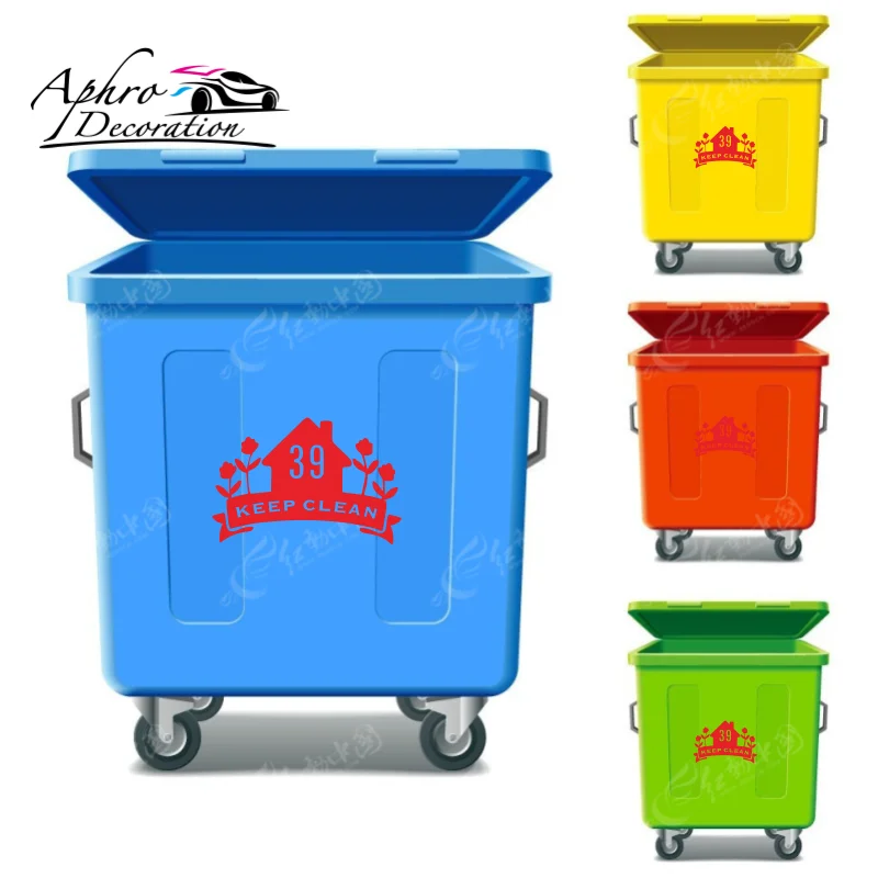 Modern 4Pcs Custom Wheelie Bin Rubbish Trash Can House Number Stickers Decal Vinyl Garage Flower Home Decor Watrerproof